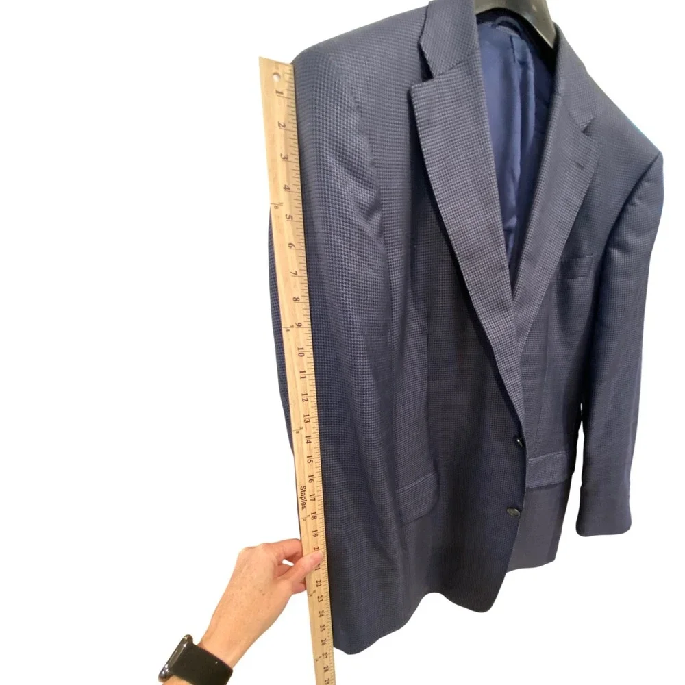 Dormeuil Dorsilk Mens 48 Blazer Silk Wool Navy Blue Micro Houndstooth Sport Coat